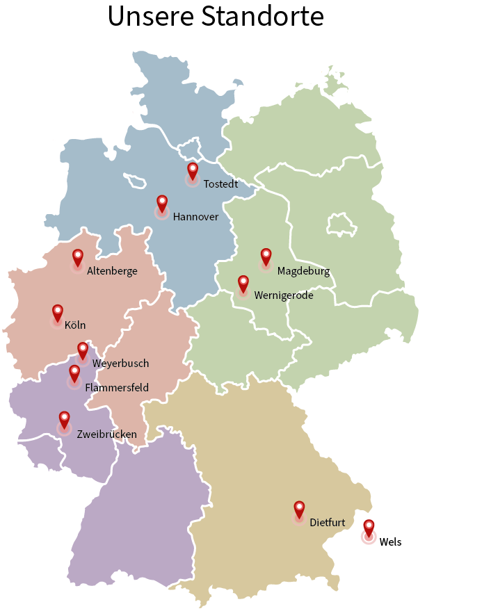 Deutschlandkarte mit Vertriebsbereichen